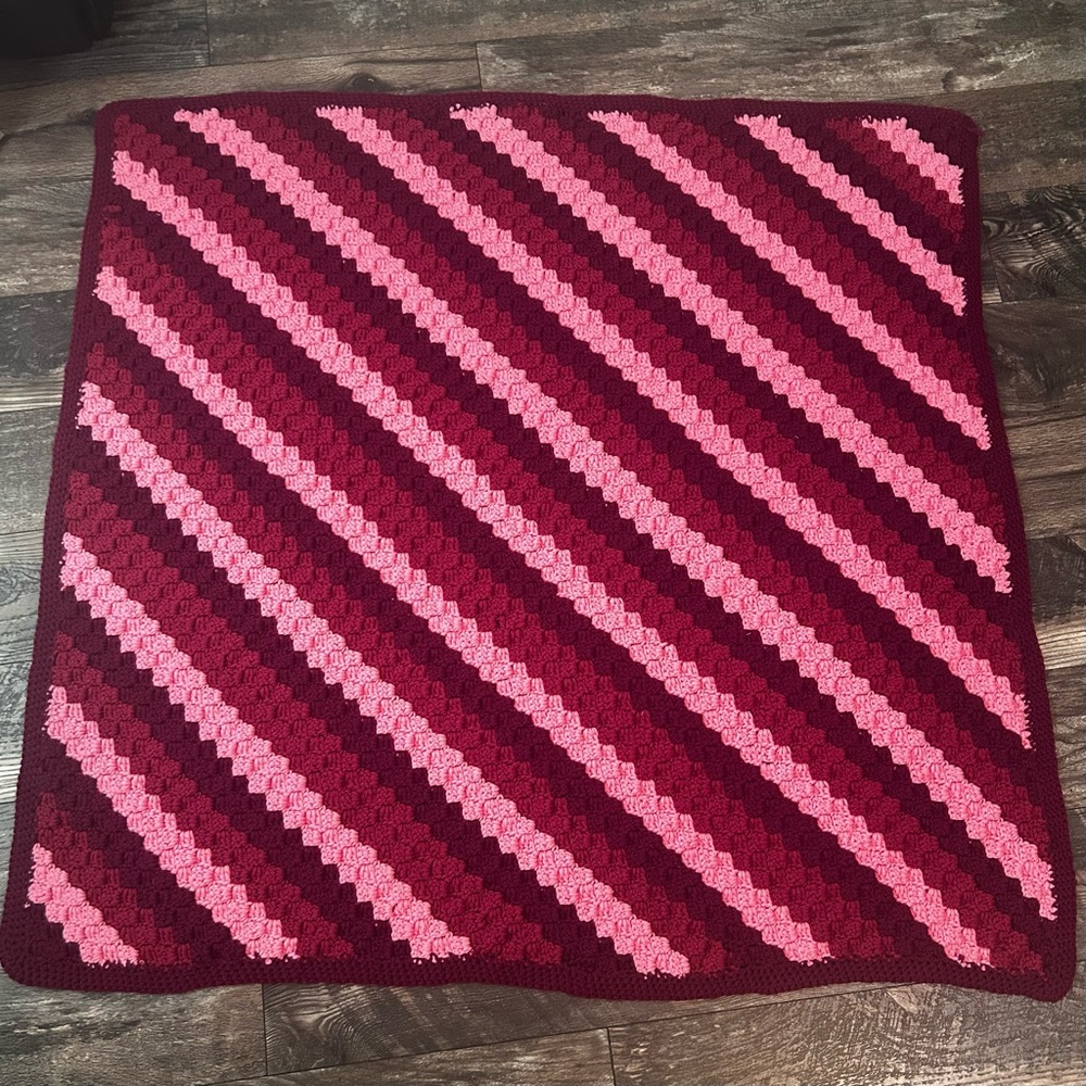 Granny Blanket Handmade Crochet Afghan Pink and Burgundy Shades
